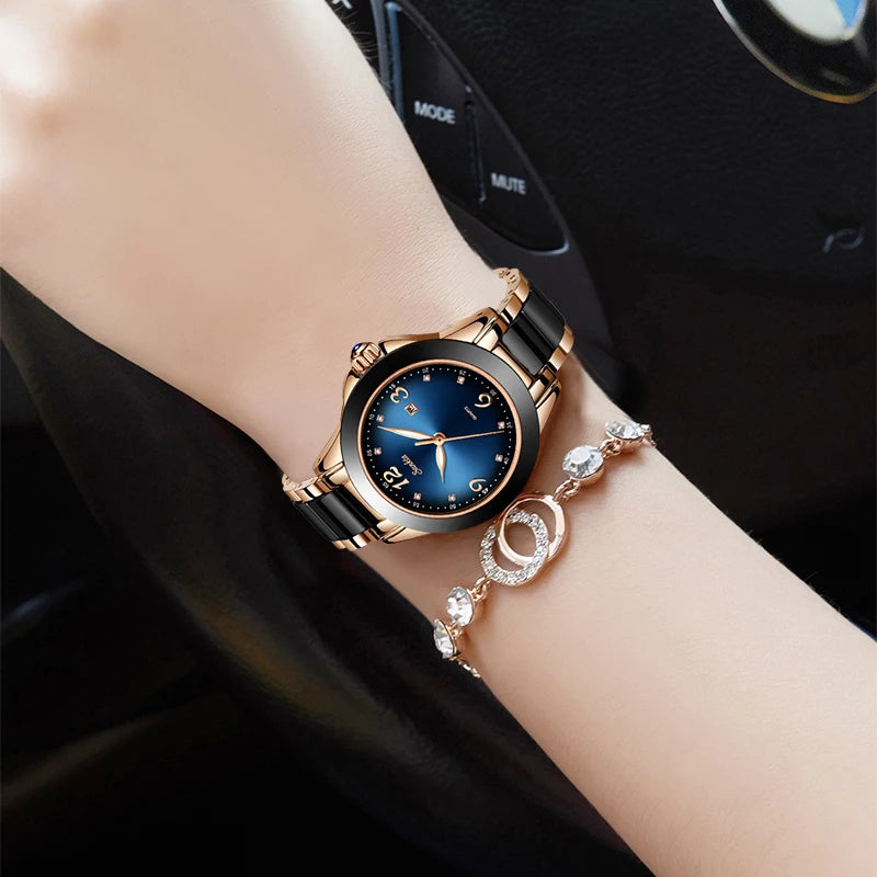 Quartz Watch Women Blue Waterproof Bracelet Watch