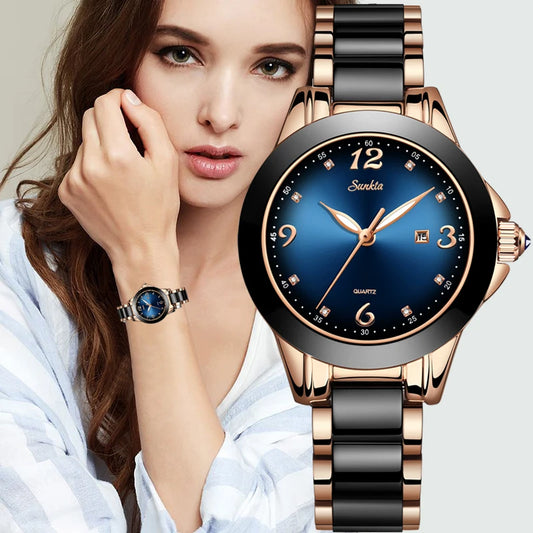 Quartz Watch Women Blue Waterproof Bracelet Watch