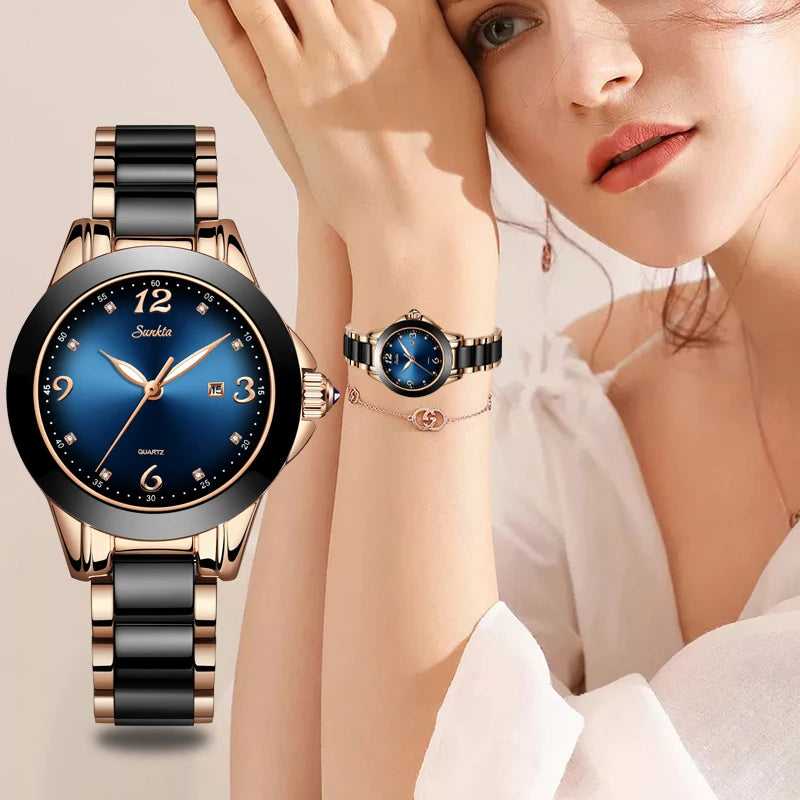 Quartz Watch Women Blue Waterproof Bracelet Watch