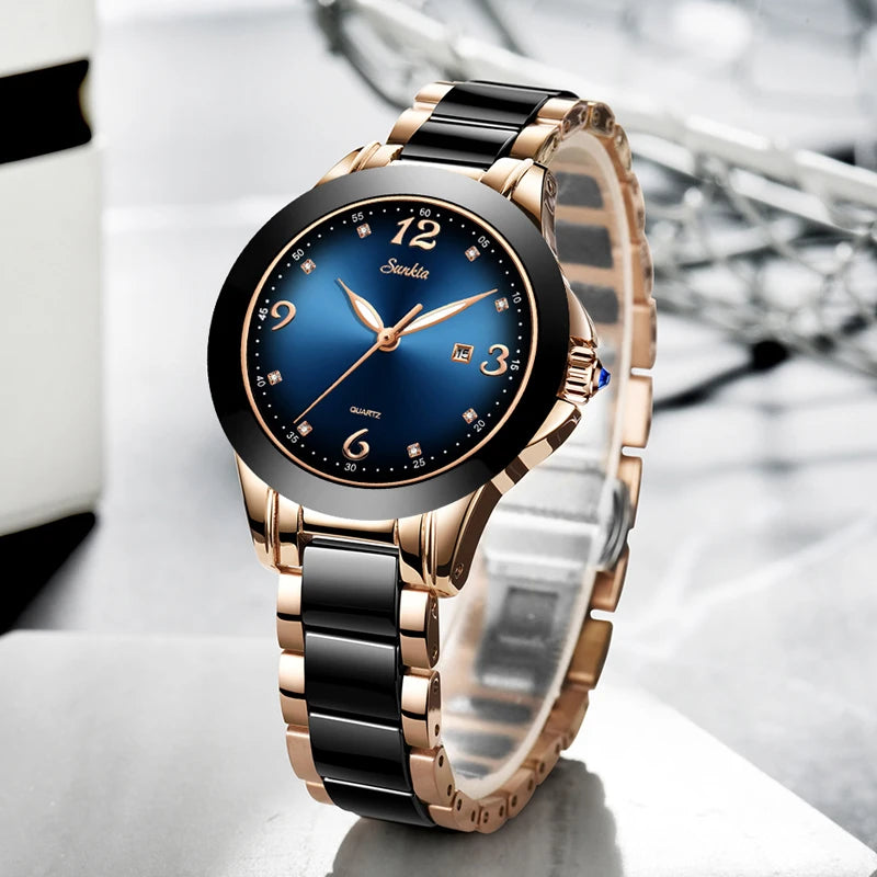 Quartz Watch Women Blue Waterproof Bracelet Watch