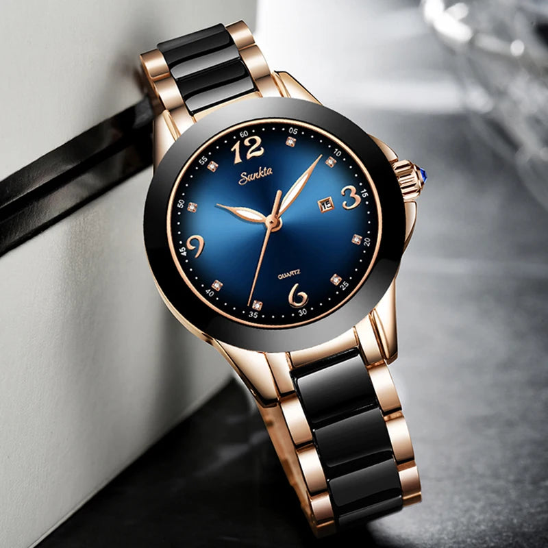 Quartz Watch Women Blue Waterproof Bracelet Watch