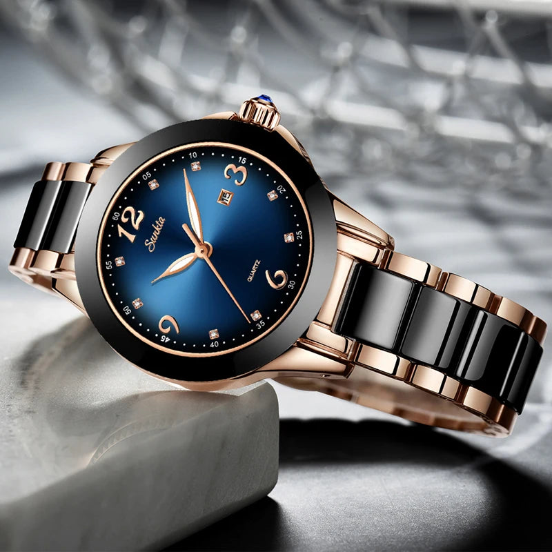 Quartz Watch Women Blue Waterproof Bracelet Watch